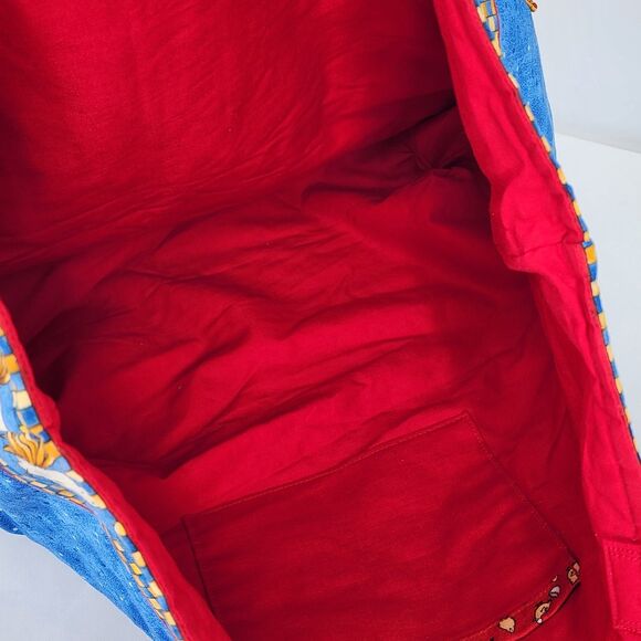 Handmade Chicken Hens Blue Red Large Tote Bag - Picture 7 of 12